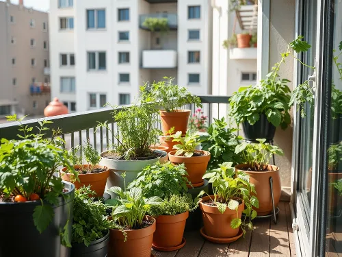 Urban Gardening setup with lush plants on a balcony