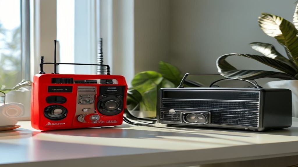 Hand crank radio vs battery radio comparison showing different emergency radio types for apartments